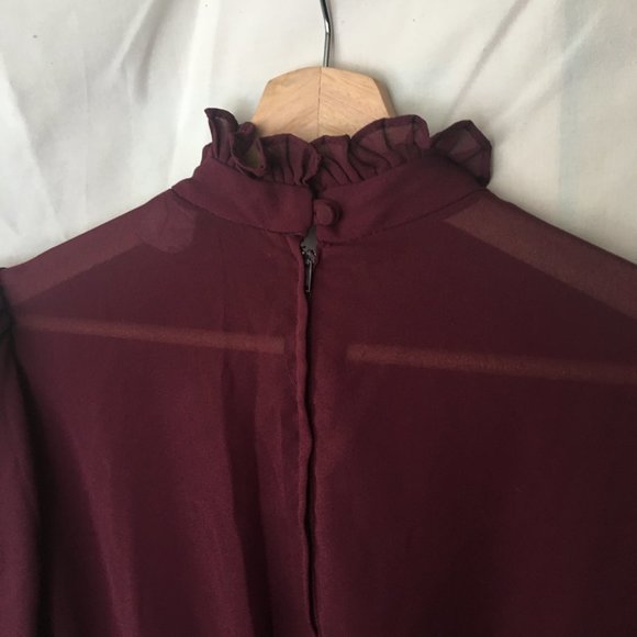 VINTAGE Sheer merlot colour high-neck dress - Picture 5 of 7